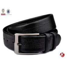 men's double cow hide crocordile grain leather belt with pin buckle